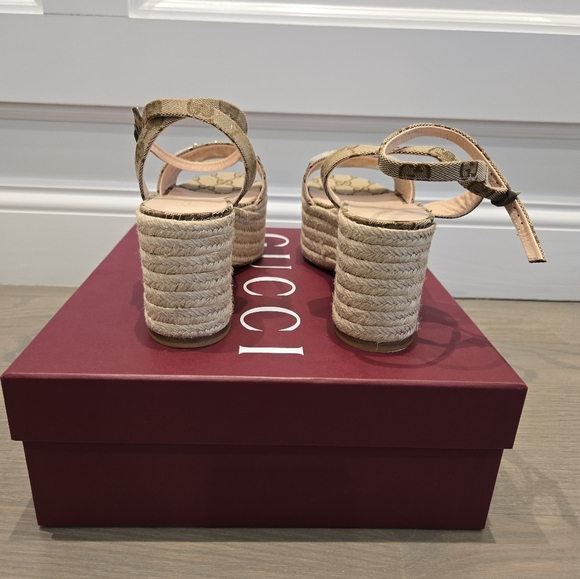 $990 Gucci Lady GG Canvas Beige Horsebit Platform Sandals EU 40.5 US 10.5 BNIB - Picture 5 of 7